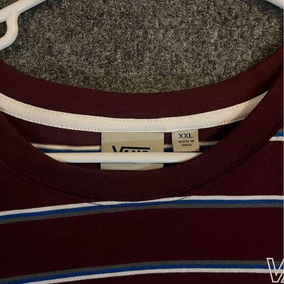 NWT Vans Off the Wall Men's XXL Burgundy with BlueWhite Stripes Skater Shirt - Picture 3 of 4